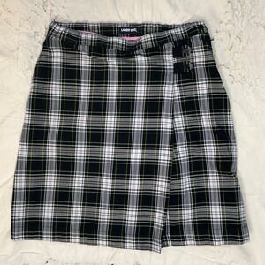 Lands' End Women's Blue Plaid Preppy Side Zip Skirt w/Pocket Size 16
